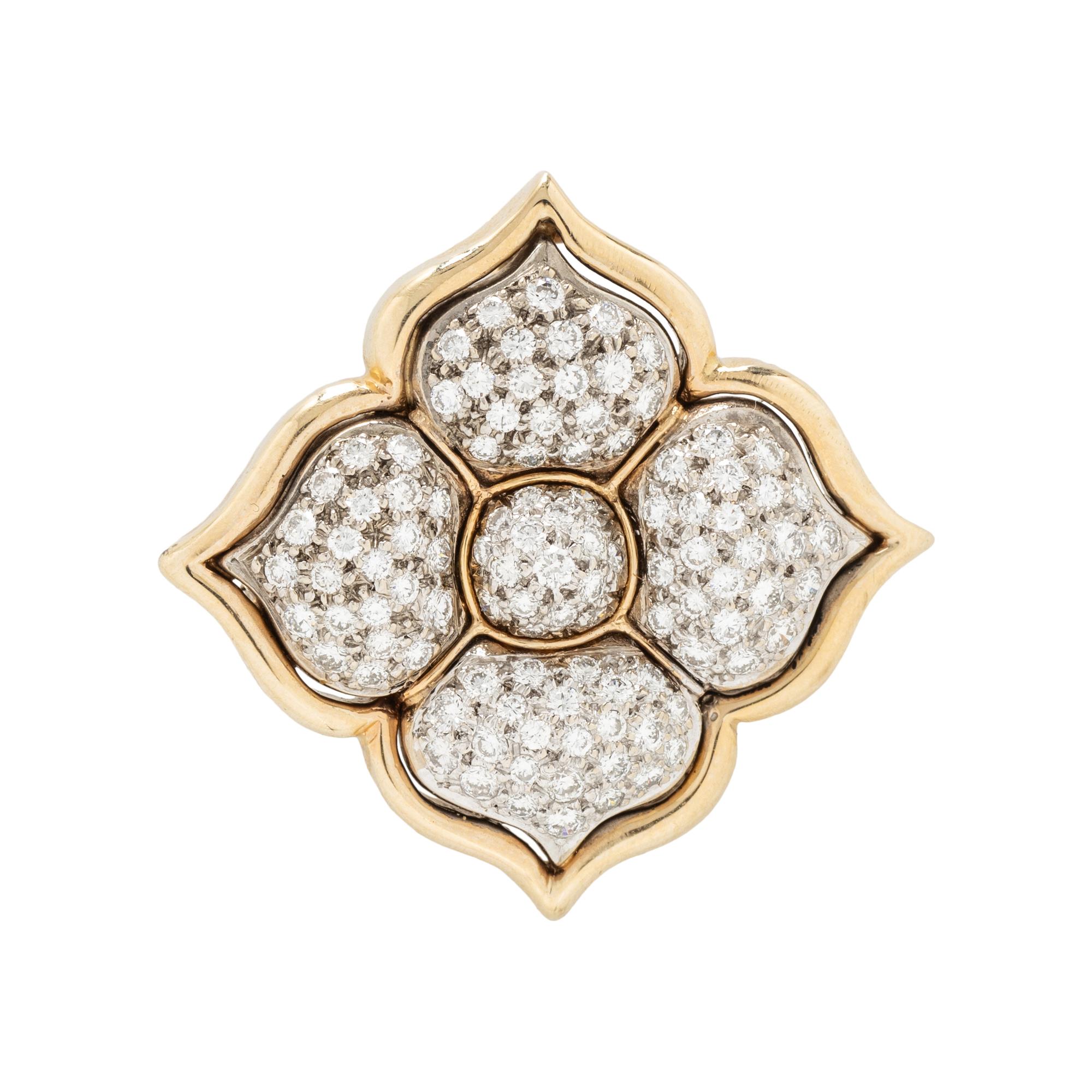 BICOLOR GOLD AND DIAMOND FLOWER BROOCH