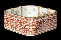 A Chinese Gilt, Famille Rose and Iron-Red Decorated Porcelain Square Brush Washer