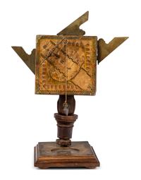 A German Fruitwood and Brass Polyhedral Portable Cube Sundial