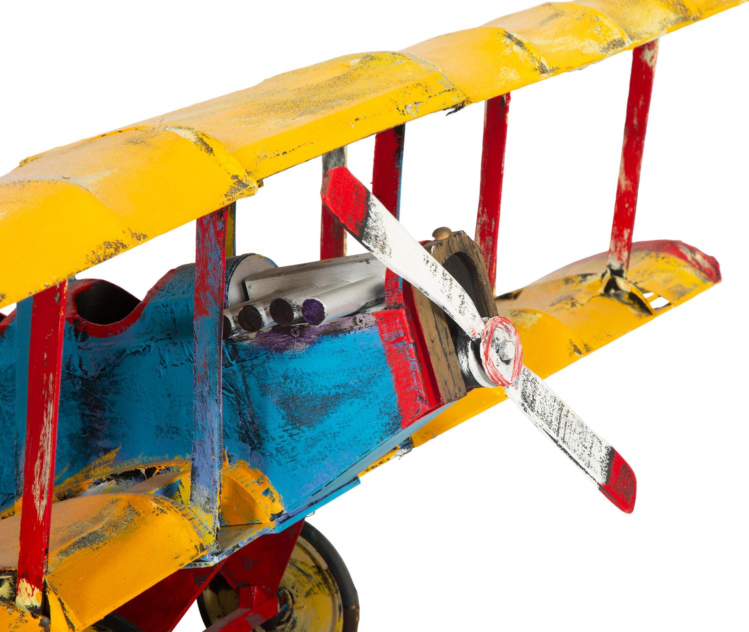 A Large Painted Canvas and Wood Model of a Biplane