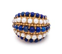 VAN CLEEF & ARPELS, LAPIS LAZULI AND CULTURED PEARL BOMBE RING
