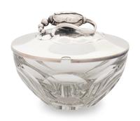 A Georg Jensen Silver Mounted Blossom Pattern Glass Jam Jar