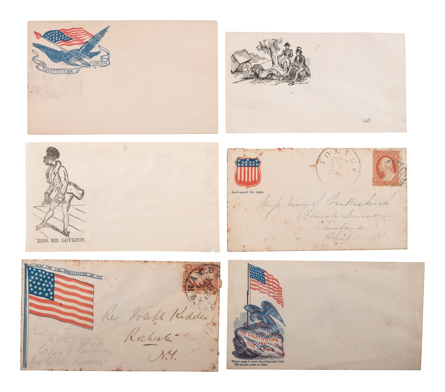 [CIVIL WAR]. Civil War-period patriotic covers, incl. northern and southern examples.