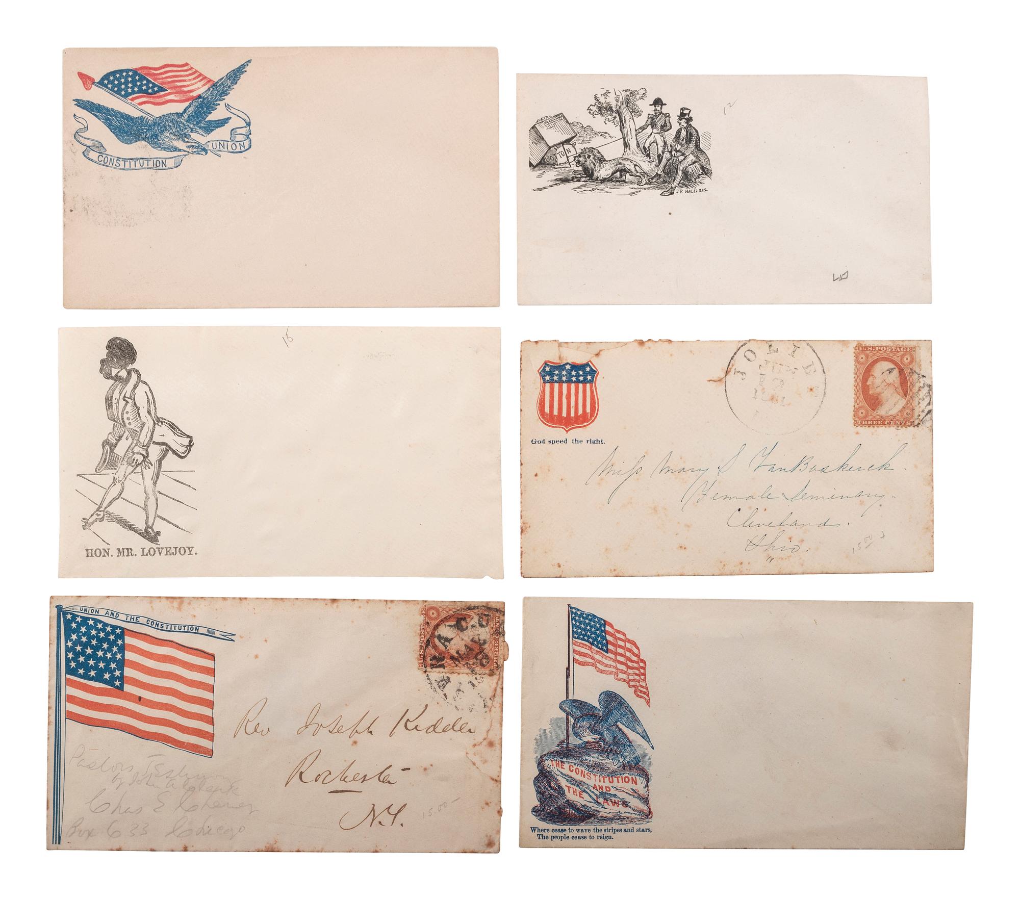 [CIVIL WAR]. Civil War-period patriotic covers, incl. northern and southern examples.