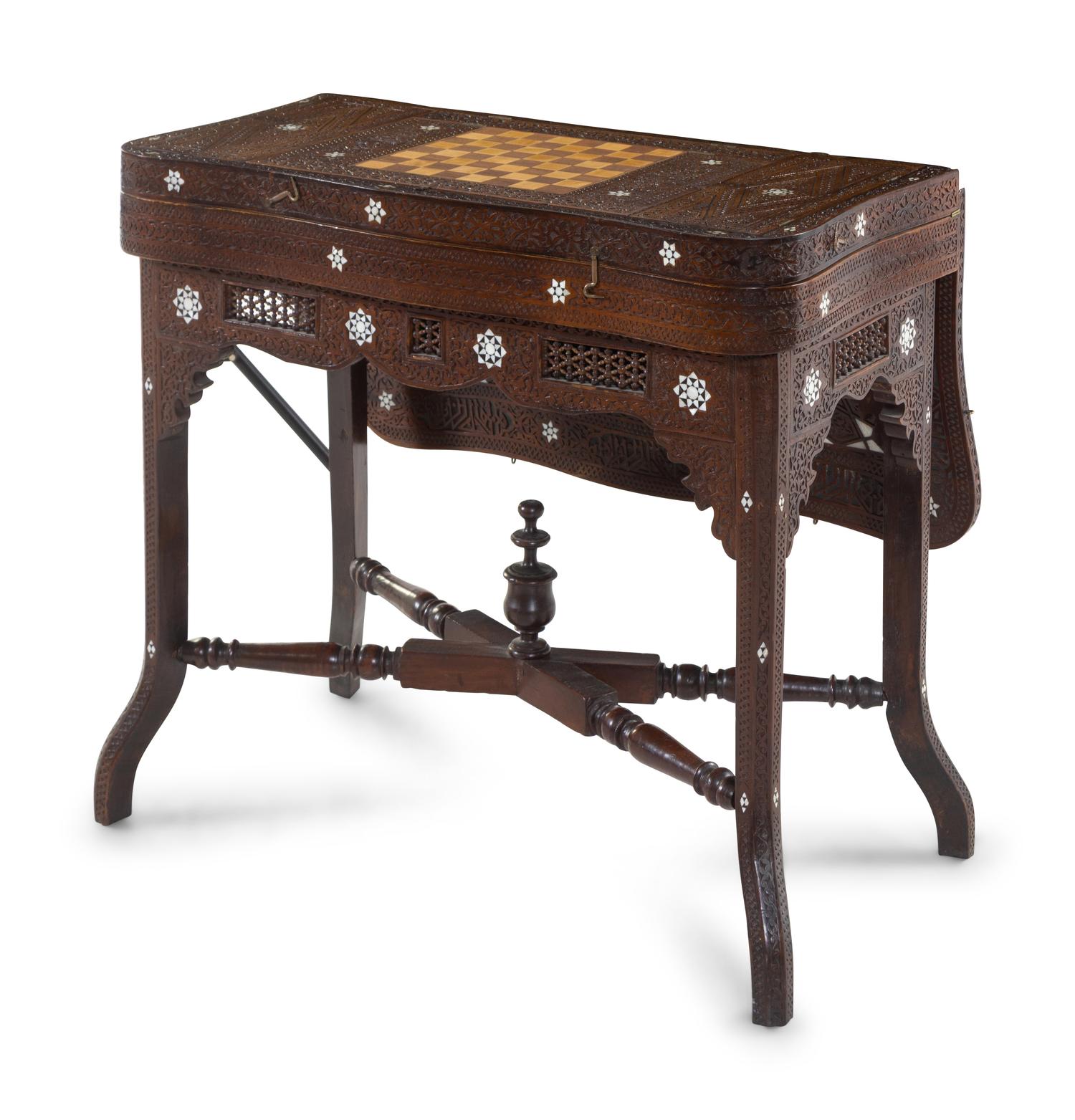 A Syrian Carved and Inlaid Game Table