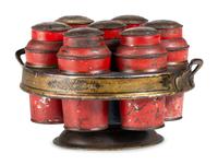 A Federal Tole Paint Decorated Cruet Set with Jars