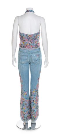 J&M Costumers Hollywood Denim Ensemble with Floral Applique, 1980-90s No size label