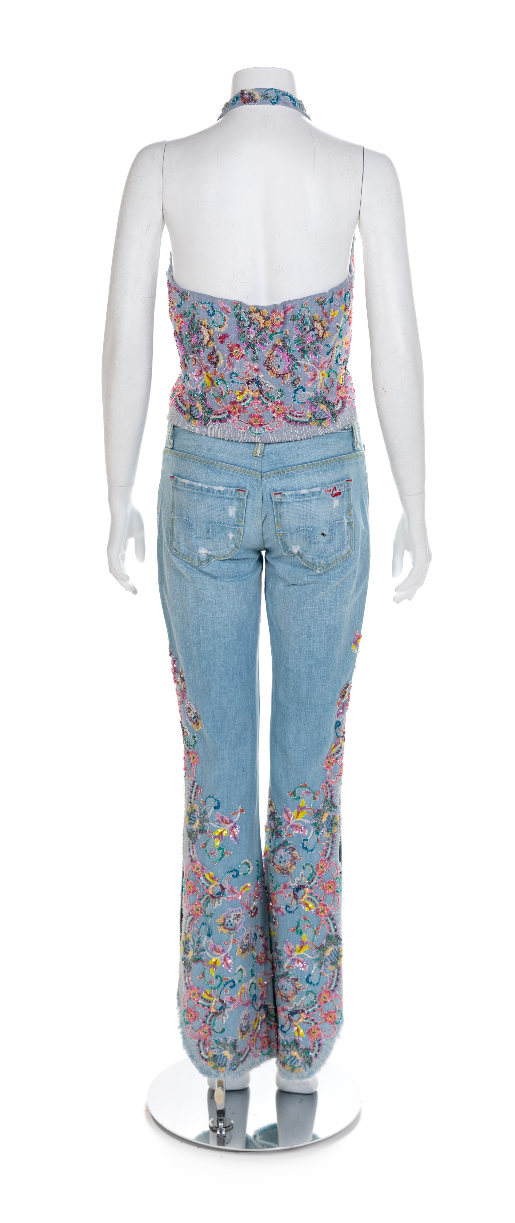 J&M Costumers Hollywood Denim Ensemble with Floral Applique, 1980-90s No size label