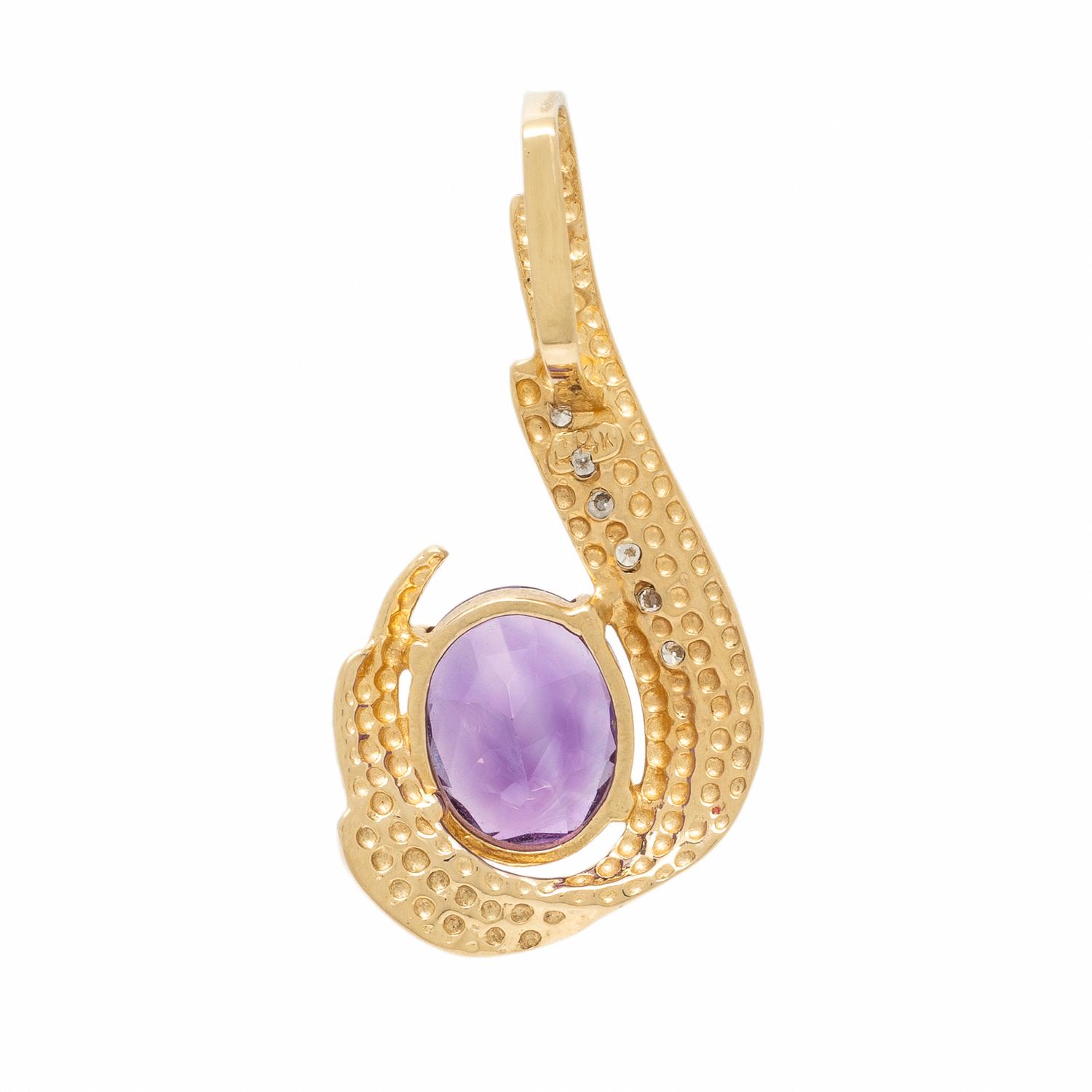 Amethyst, Diamond, and Yellow Gold Pendant