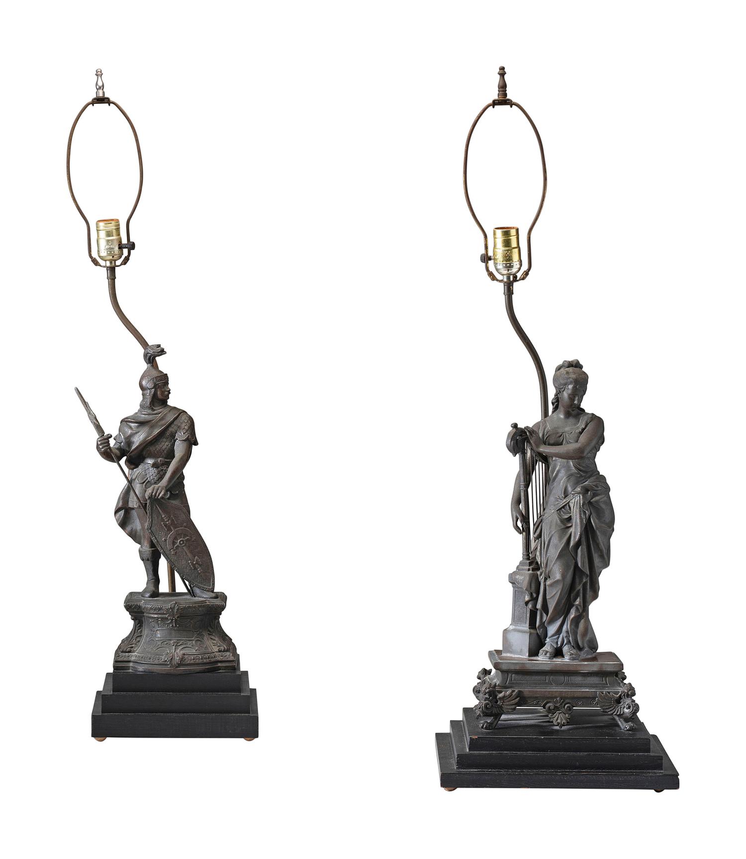 A Pair of Continental Bronze Figural Lamps