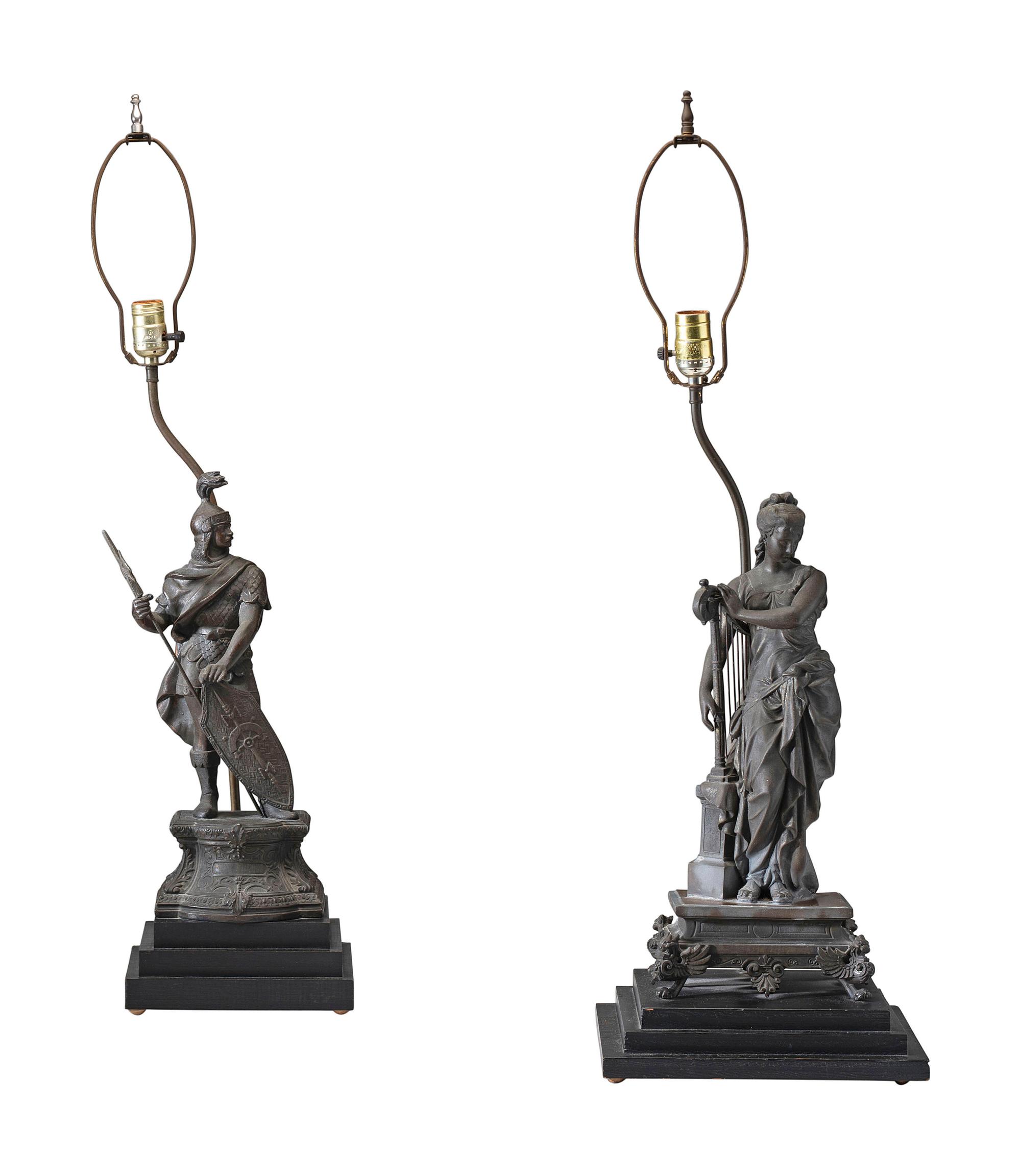 A Pair of Continental Bronze Figural Lamps