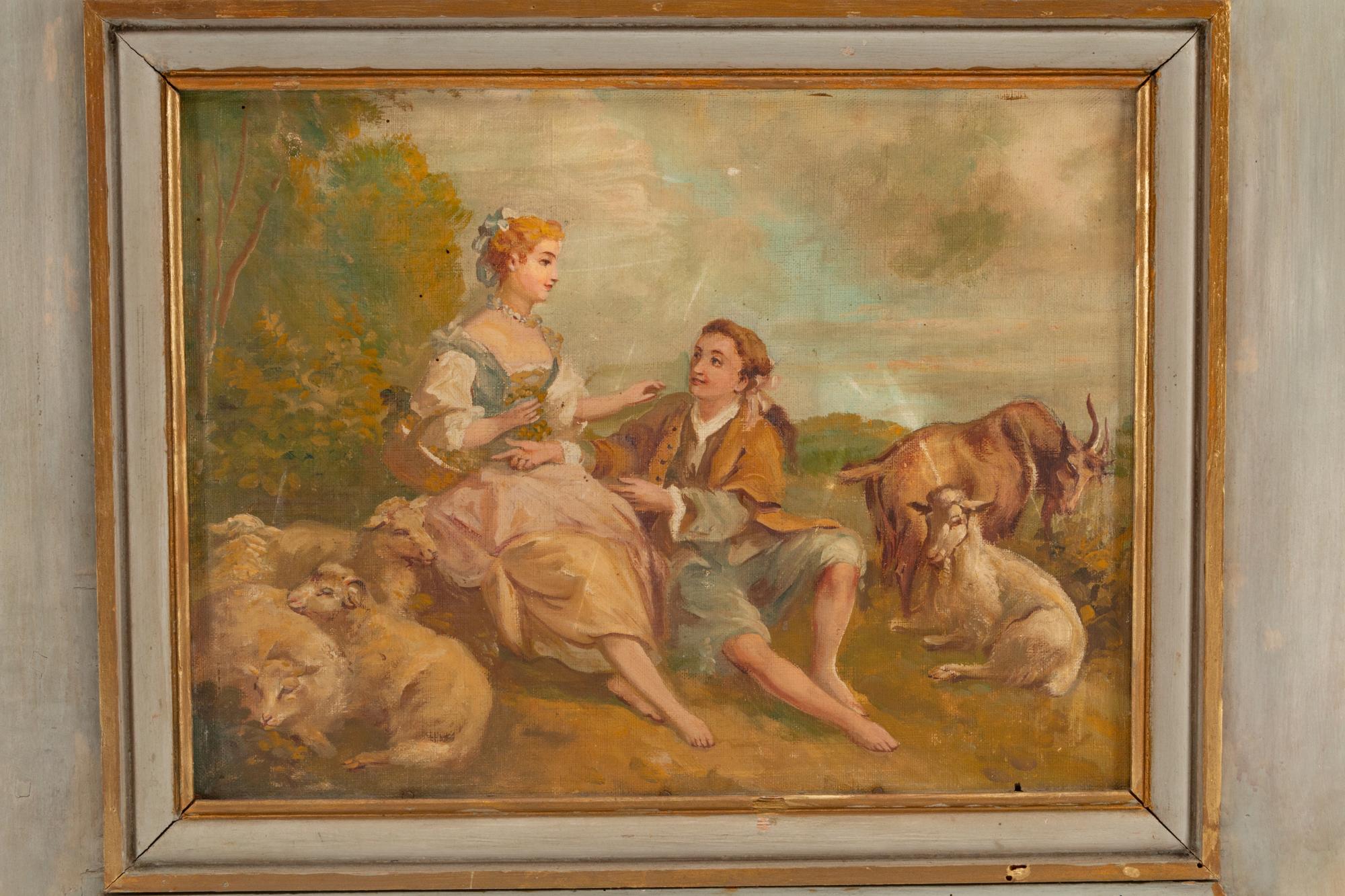 A Continental Painted Trumeau Mirror