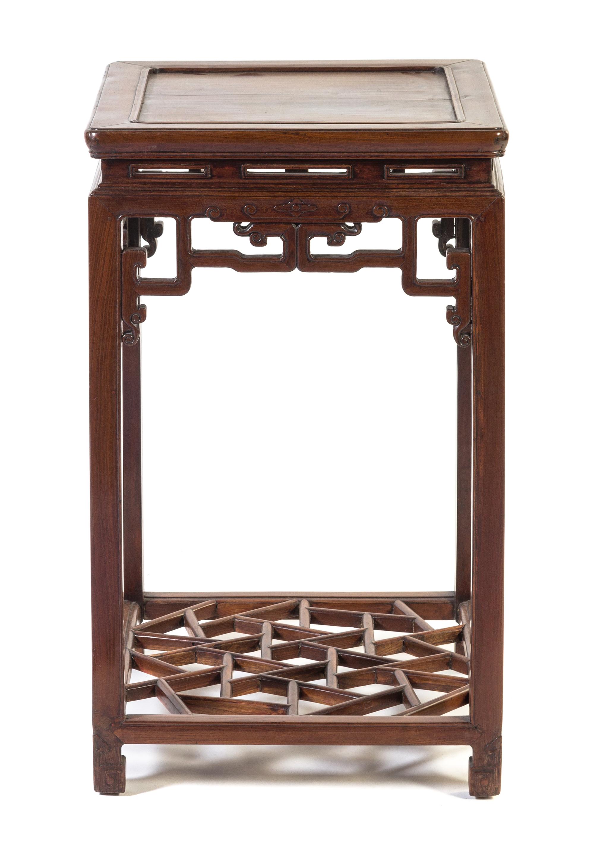 A Rosewood "Cracked Ice" Pattern Side Table Height 30 5/8 x width 18 3/8 x depth 18 3/8 inches.