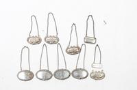 Ten American Silver Liquor Tags, Various Makers,