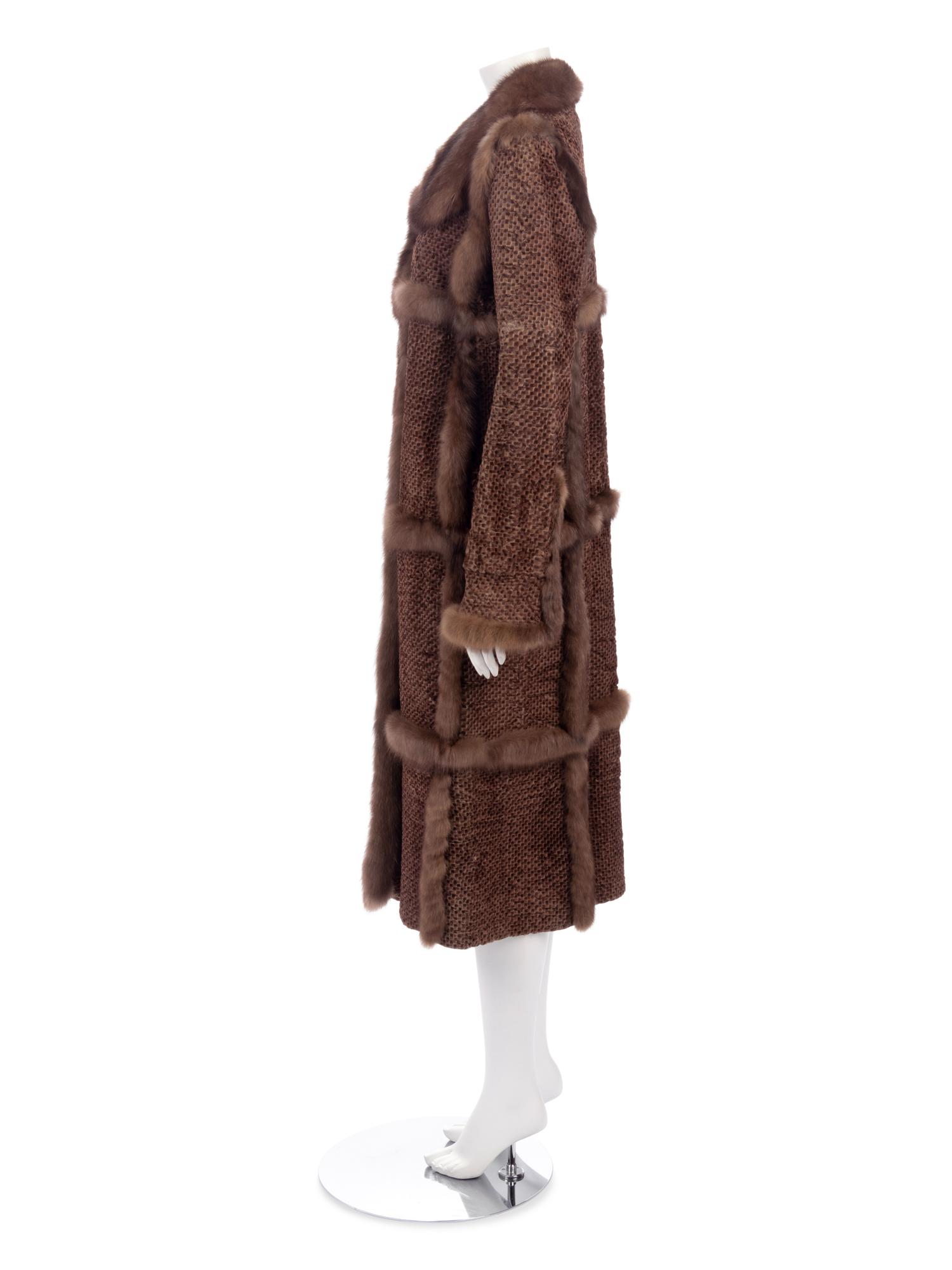 Oscar de la Renta Printed Lamb Fur Coat Trimmed with Sable