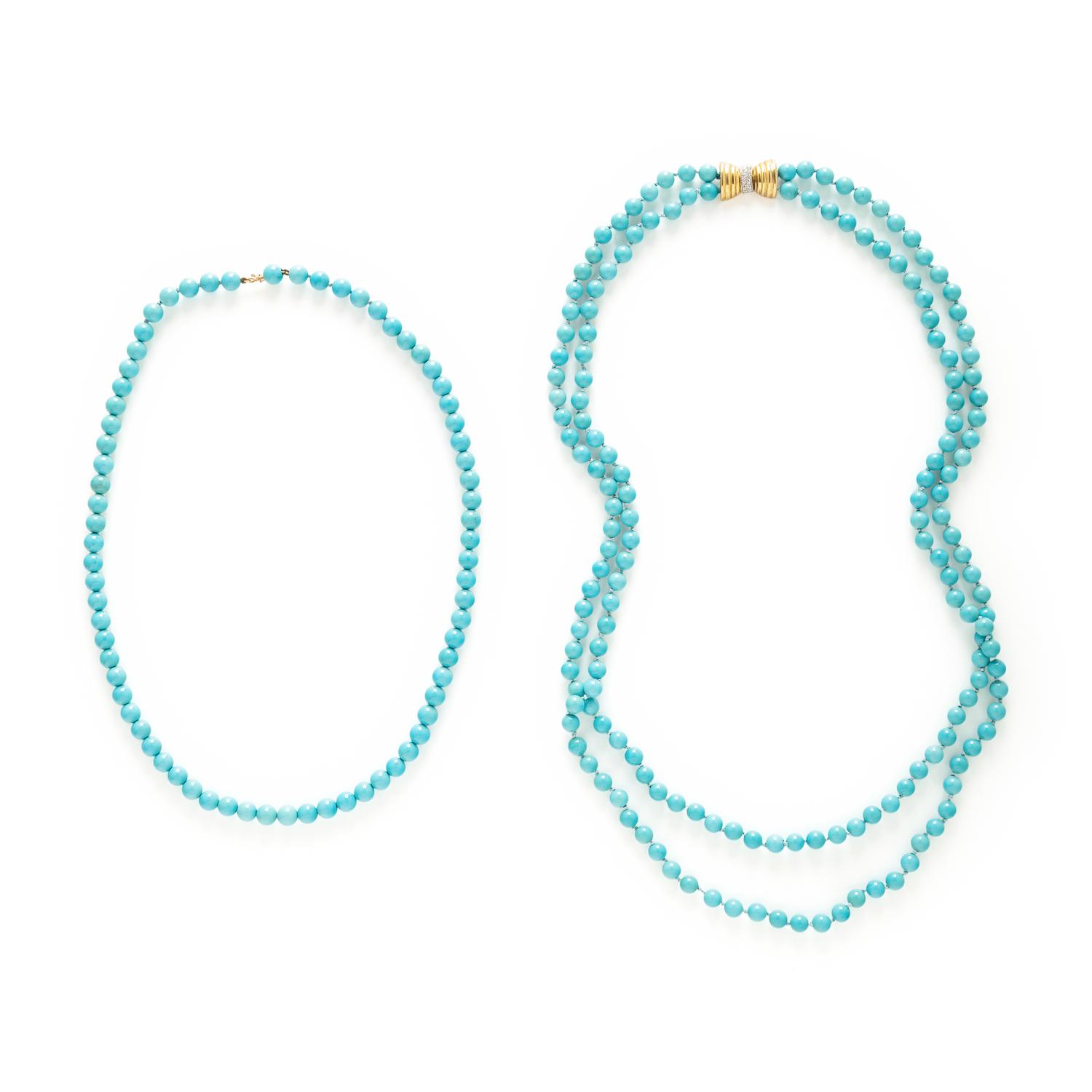 TWO TURQUOISE BEADED NECKLACES