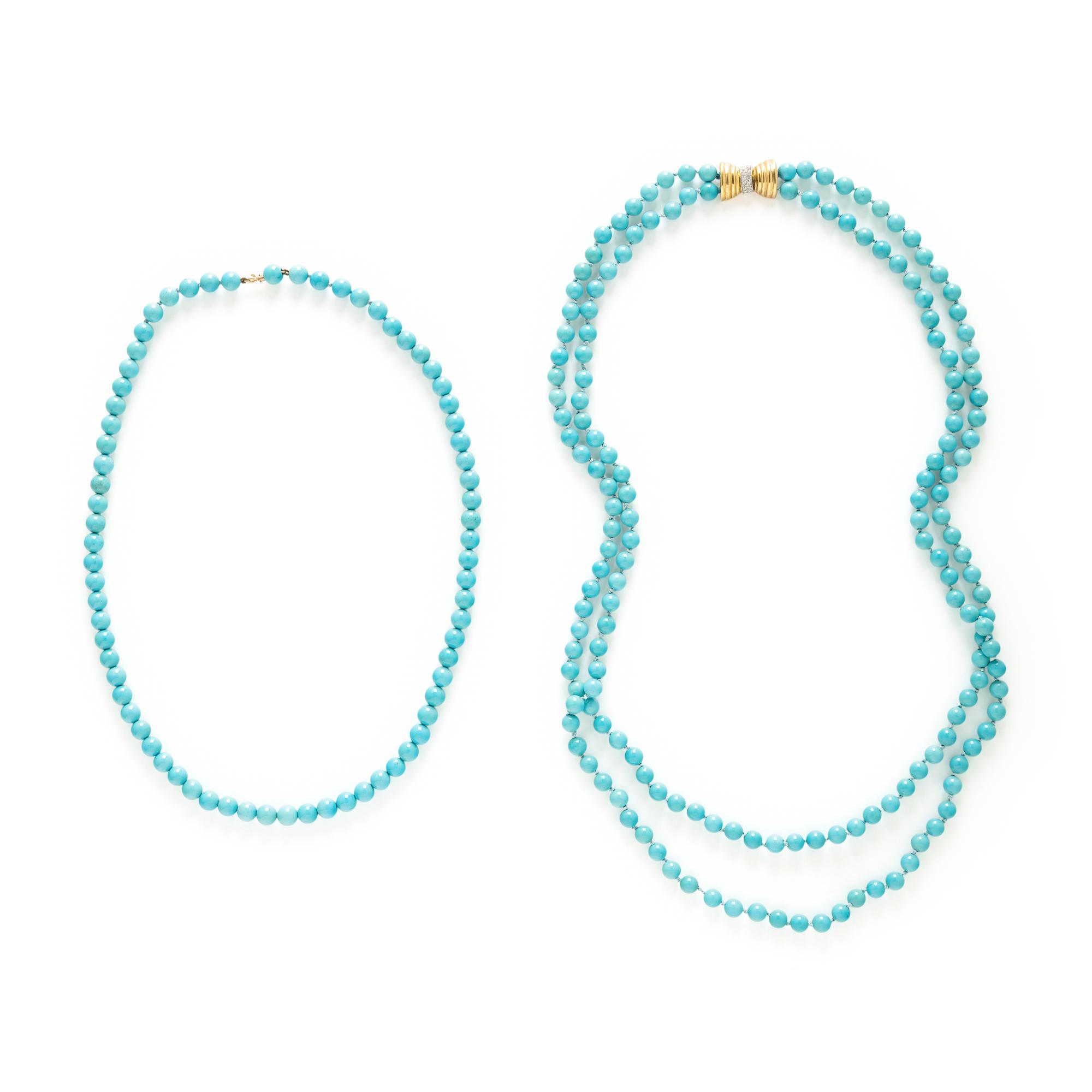 TWO TURQUOISE BEADED NECKLACES