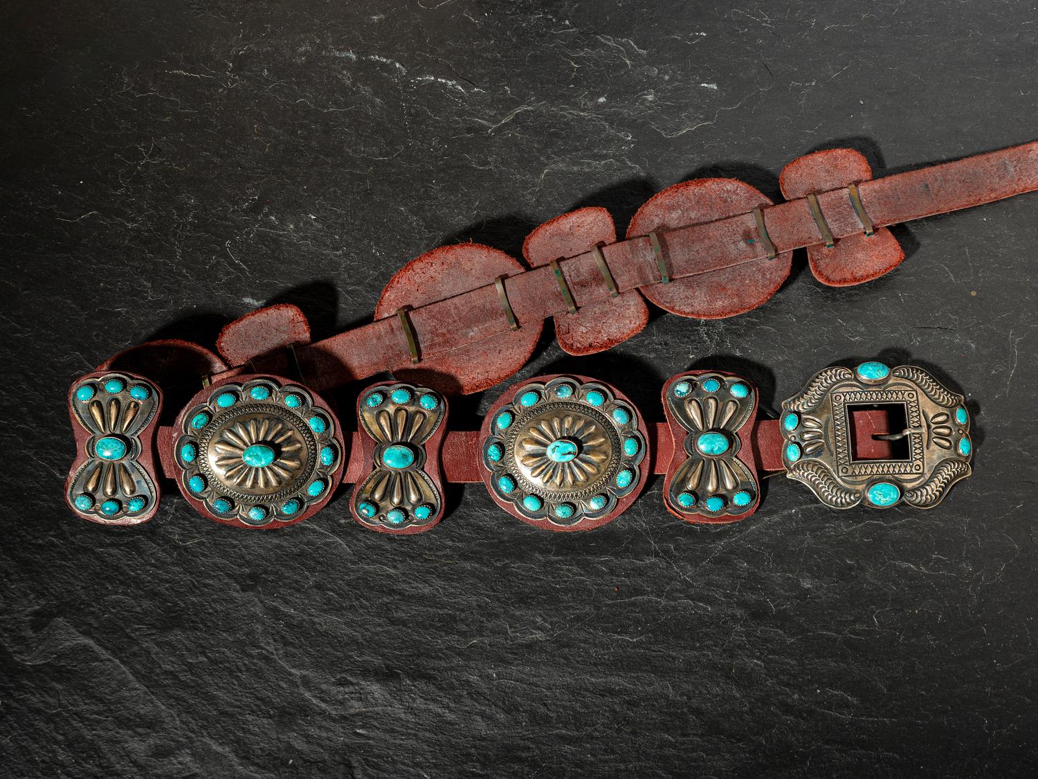 Sterling Silver and Turquoise Cluster Concha Belt