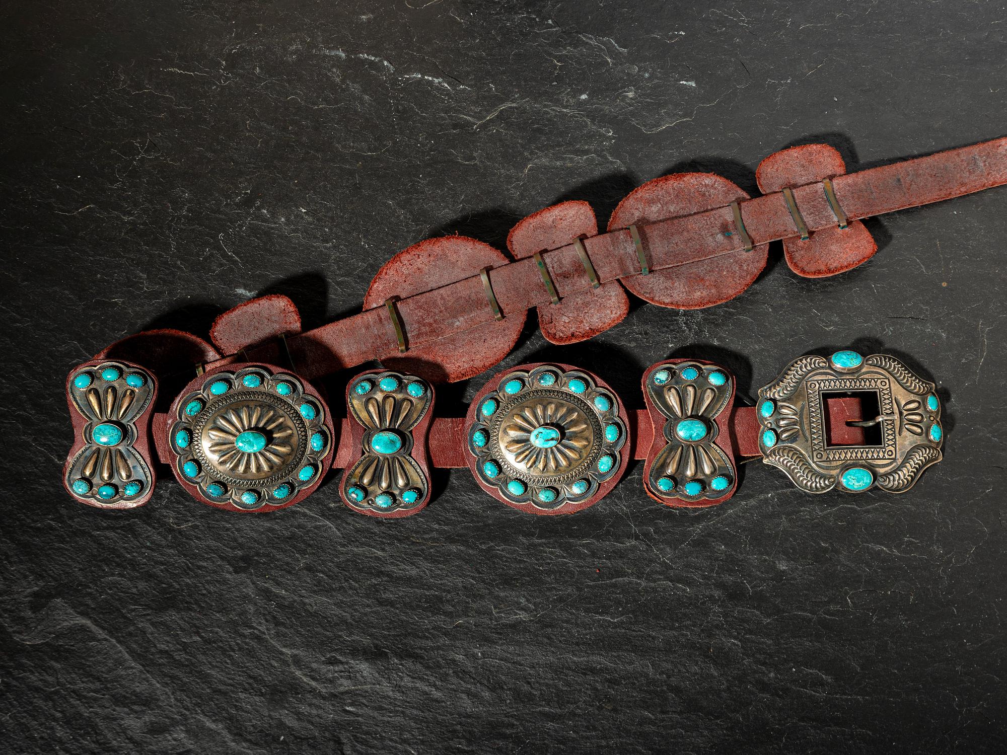Sterling Silver and Turquoise Cluster Concha Belt