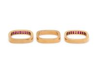 MARVIN SCHLUGER, YELLOW GOLD AND RUBY RING SET