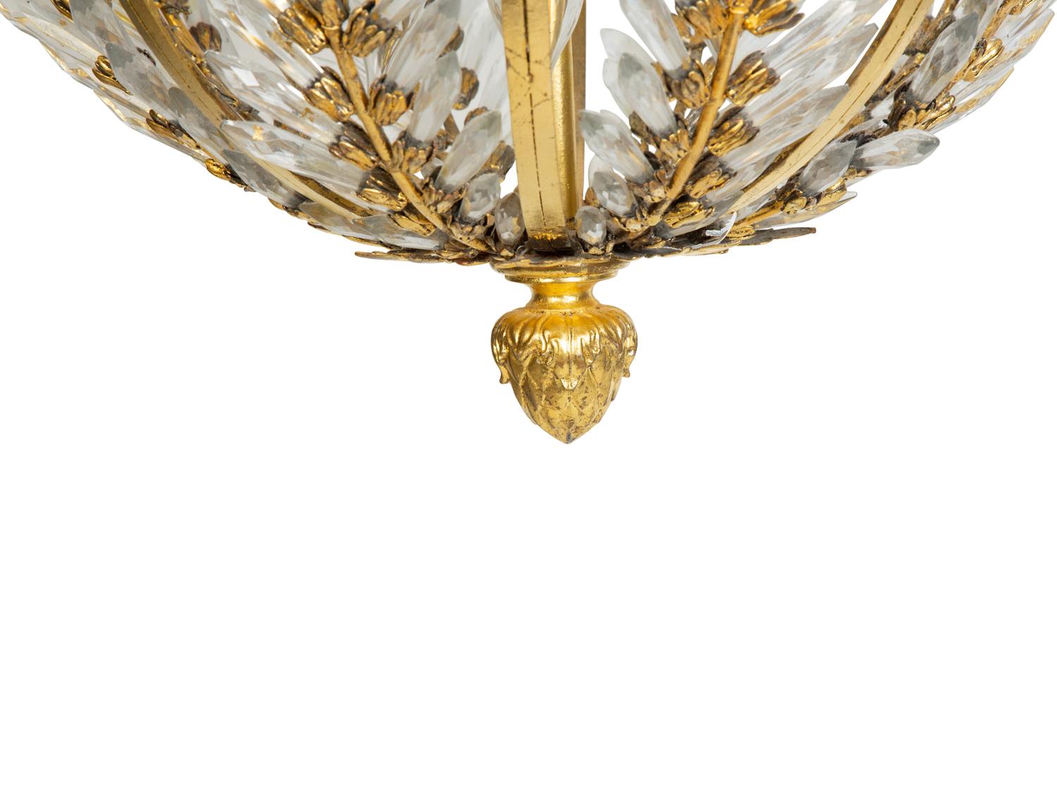 A Pair of Gilt Metal and Cut Glass Ceiling Fixtures — 20th Century