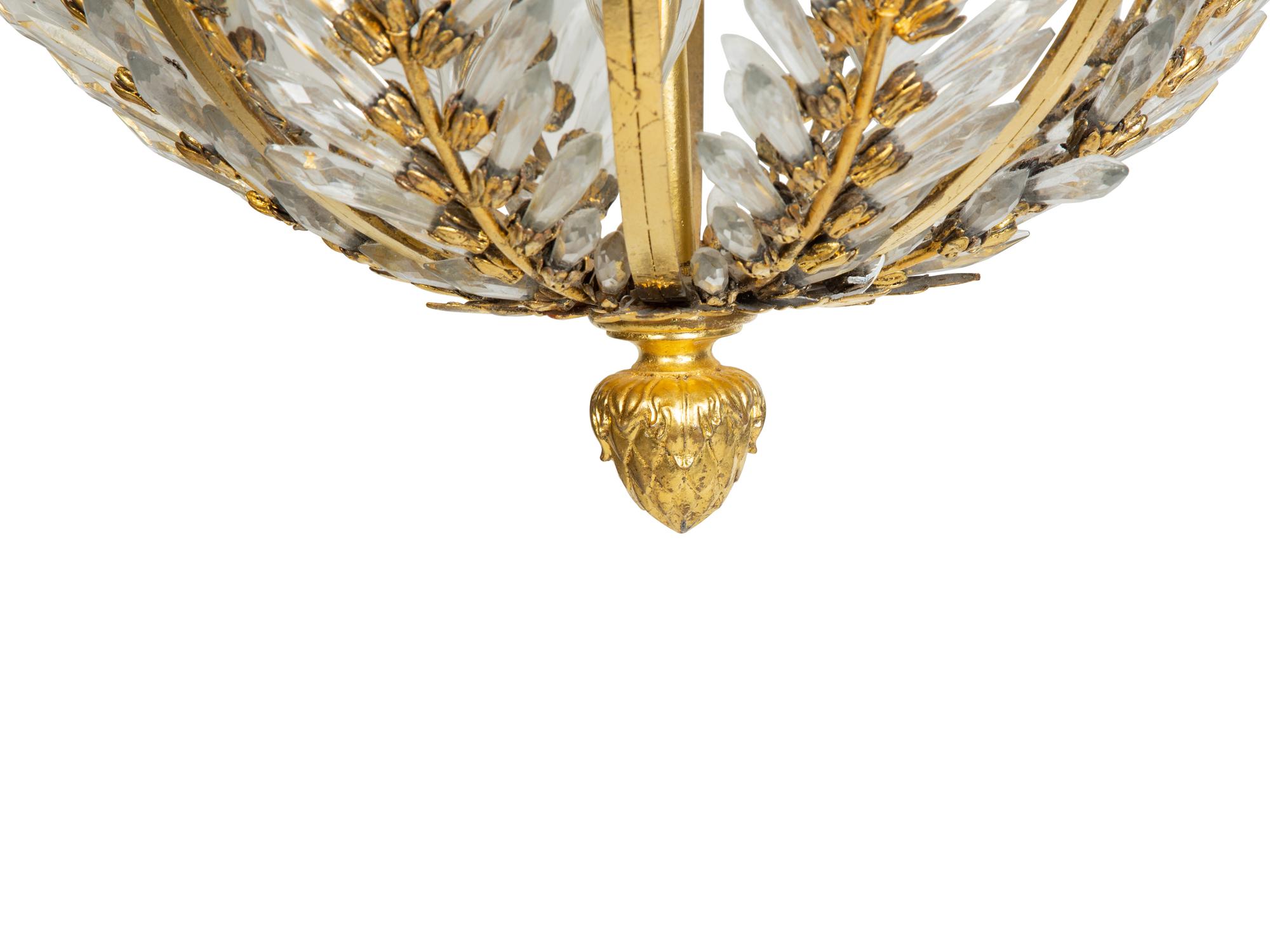 A Pair of Gilt Metal and Cut Glass Ceiling Fixtures — 20th Century