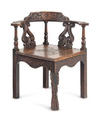 A William and Mary Carved Oak Corner Chair