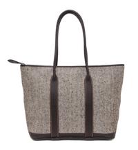 An Hermes Ecru Chevron Tweed and Ebene Leather Tote Bag, 12.5" x 14" x 5".