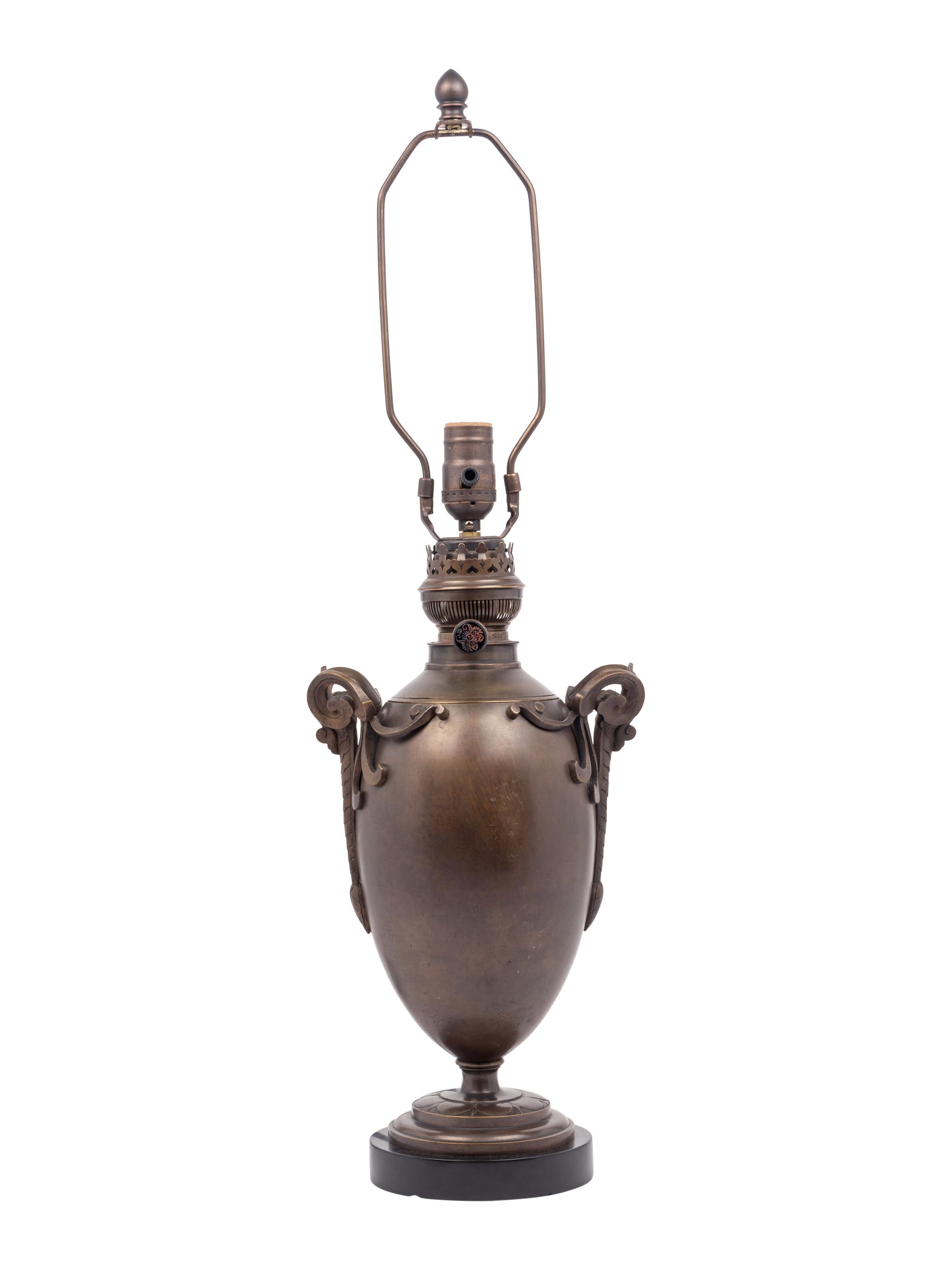 A French Bronze Urn-Form Fluid Lamp Converted to Electricity