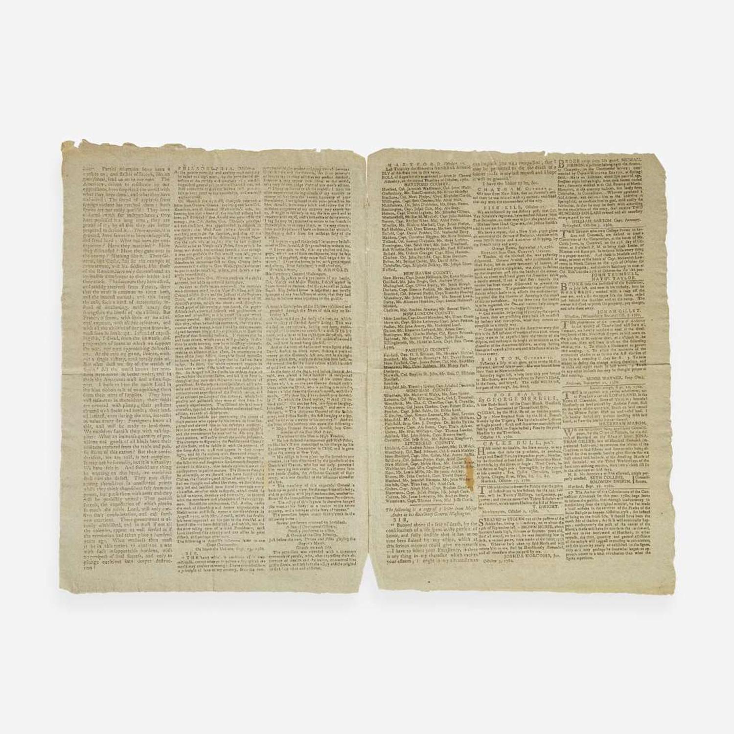 [American Revolution] [Arnold, Benedict] Group of 2 Newspapers on the Treason of Benedict Arnold