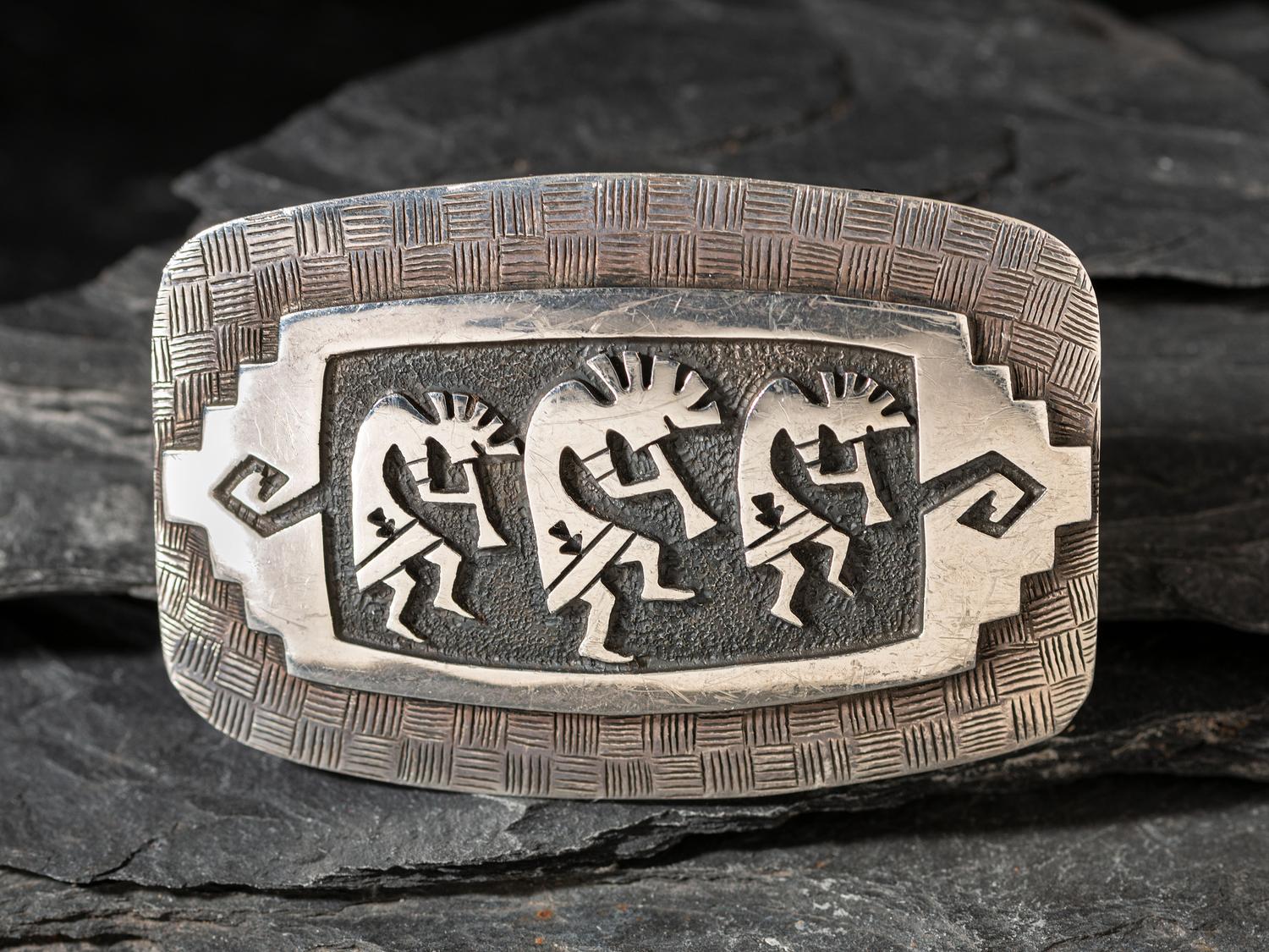 Kokopelli Sterling Silver Overlay Belt Buckle