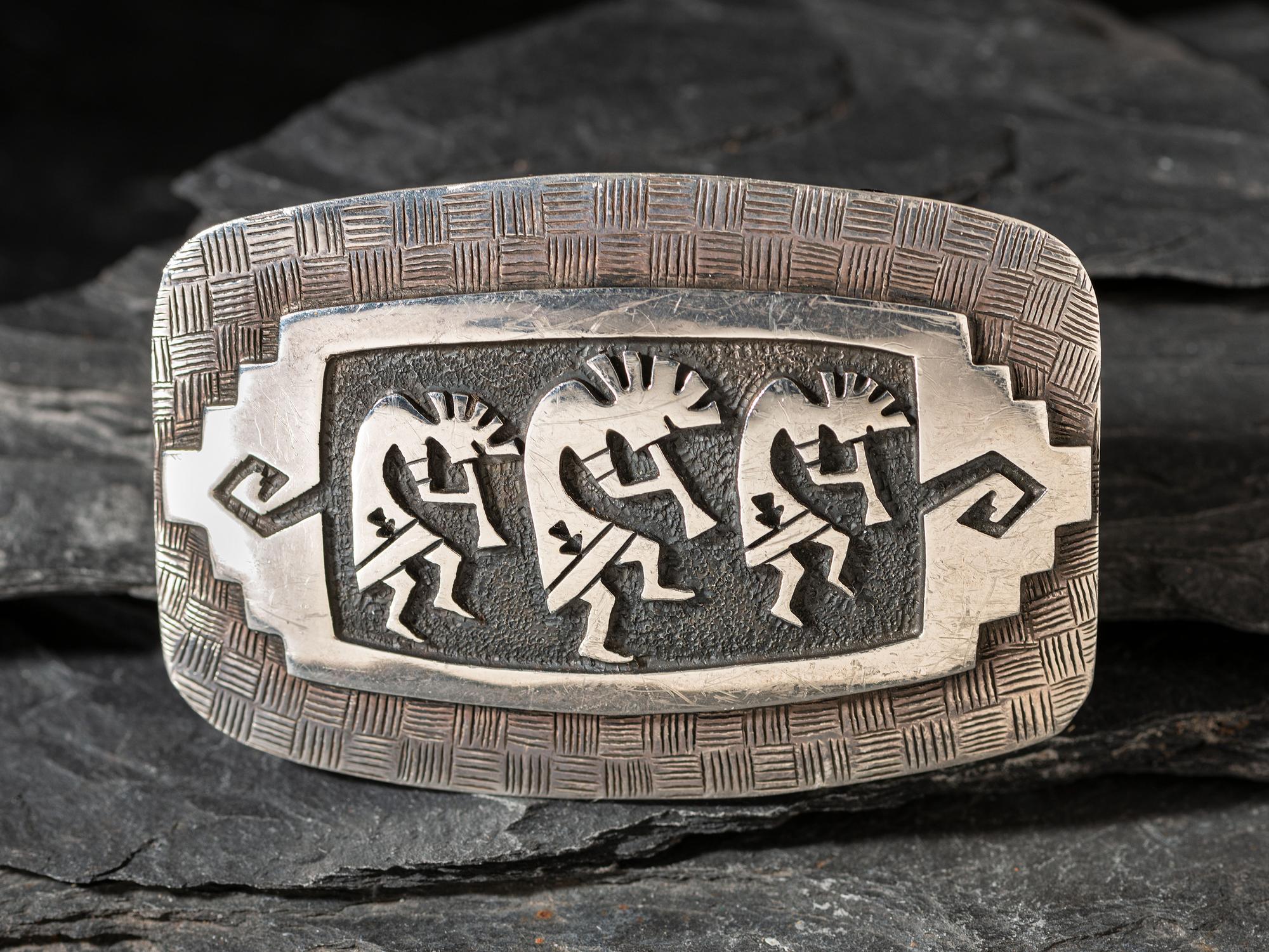 Kokopelli Sterling Silver Overlay Belt Buckle