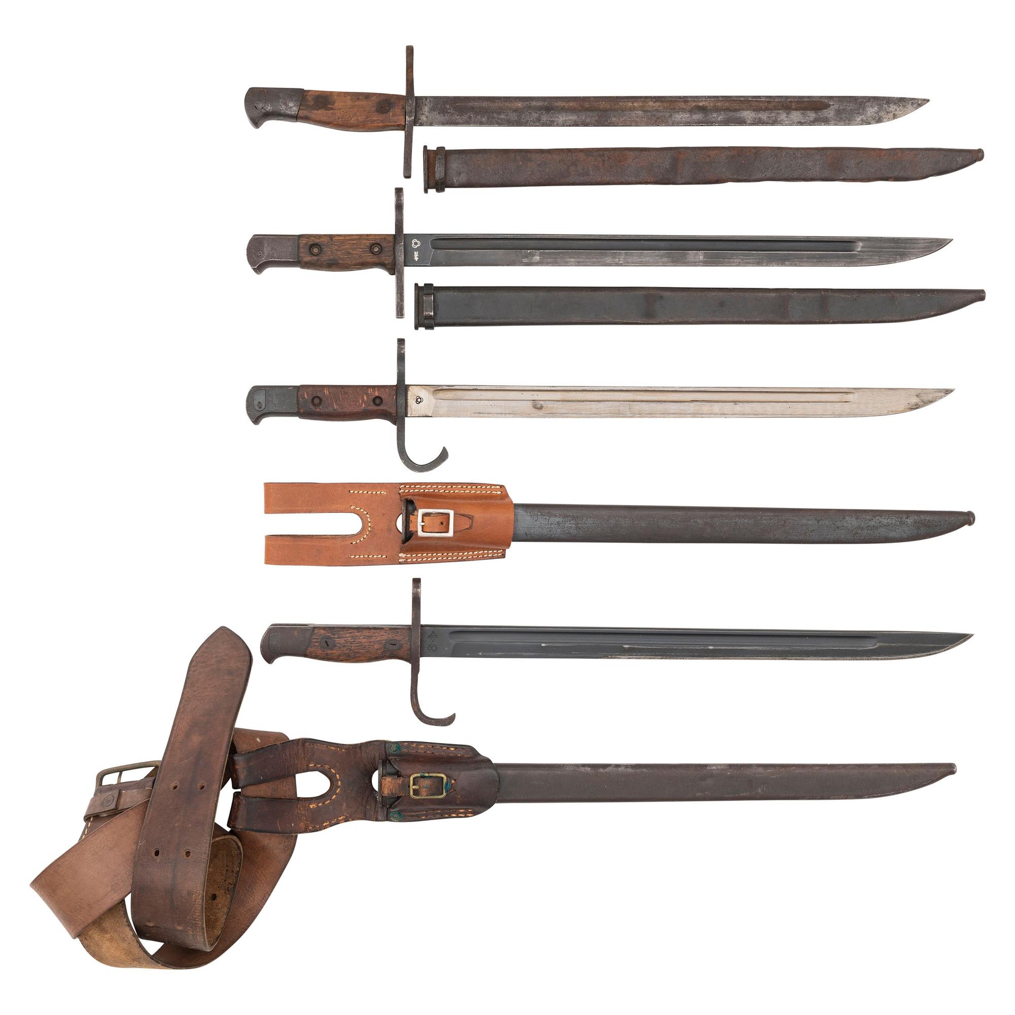 Lot of 4 WWII-era Japanese Type 30 Bayonets with Scabbards