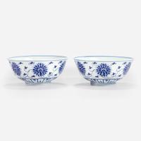 A pair of Chinese blue and white porcelain "Lotus" bowls Guangxu six-character marks