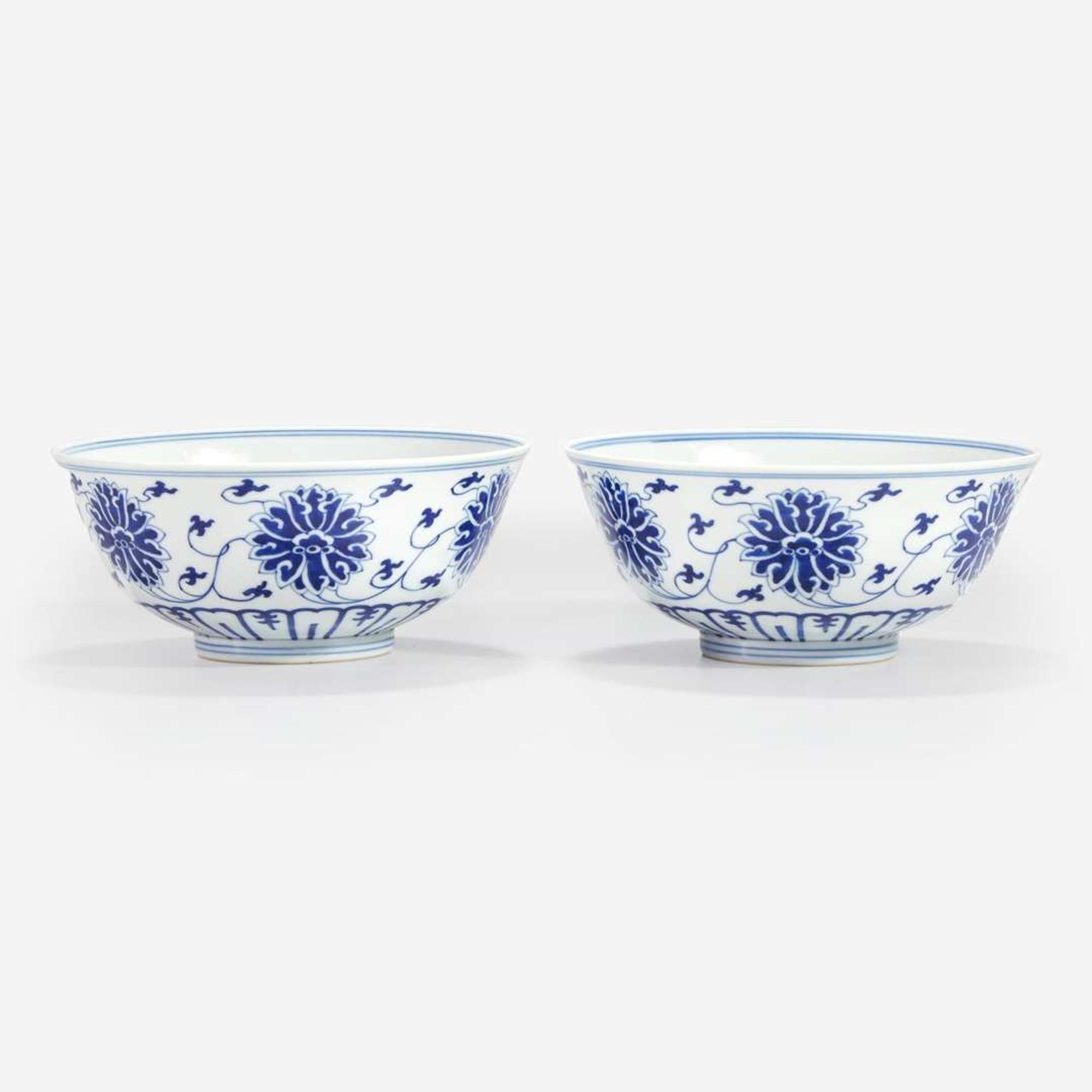 A pair of Chinese blue and white porcelain "Lotus" bowls Guangxu six-character marks
