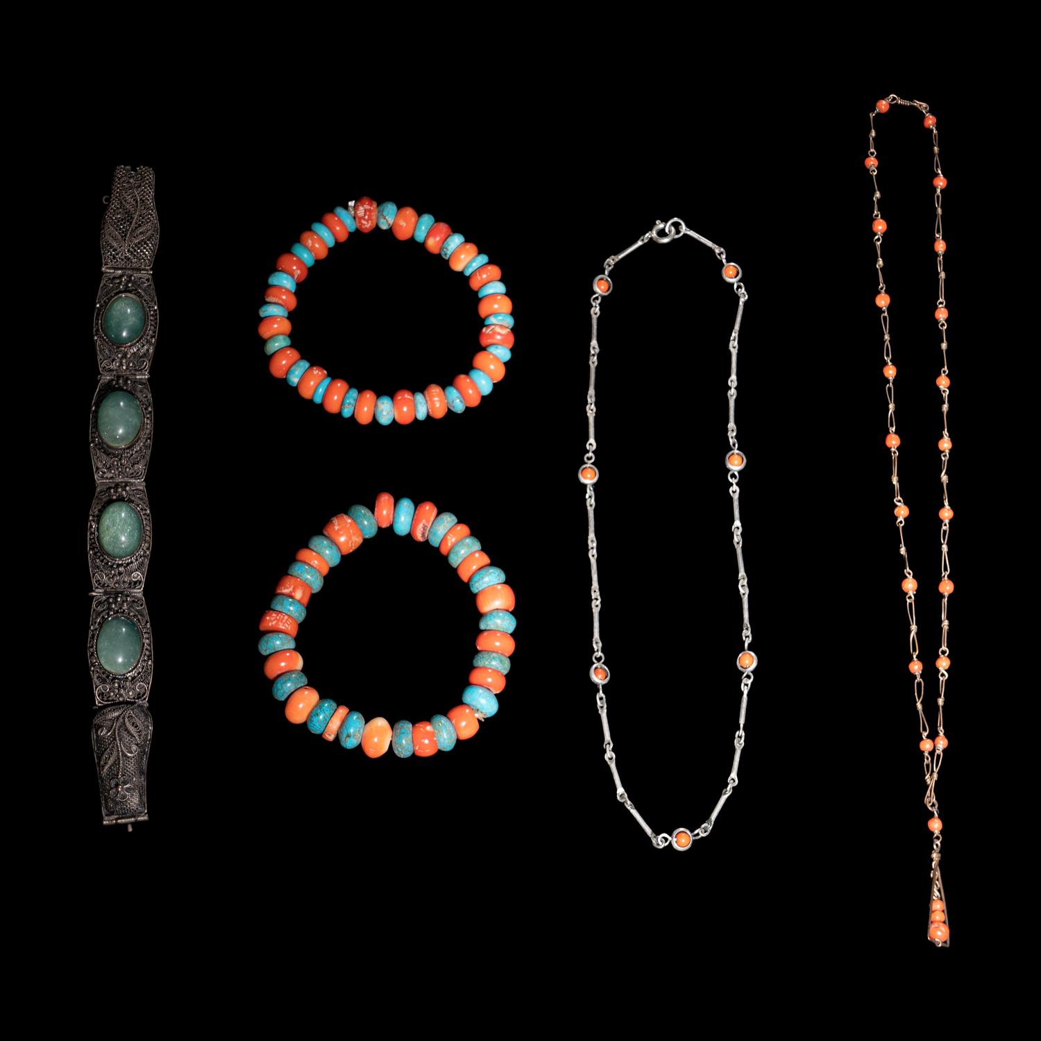 Five Chinese Hardstone Inset Jewelry