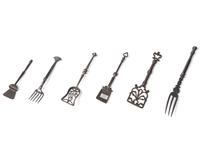 A Group of Six Fine Miniature Wrought Iron or Steel Peels and Forks, French, 18th Century