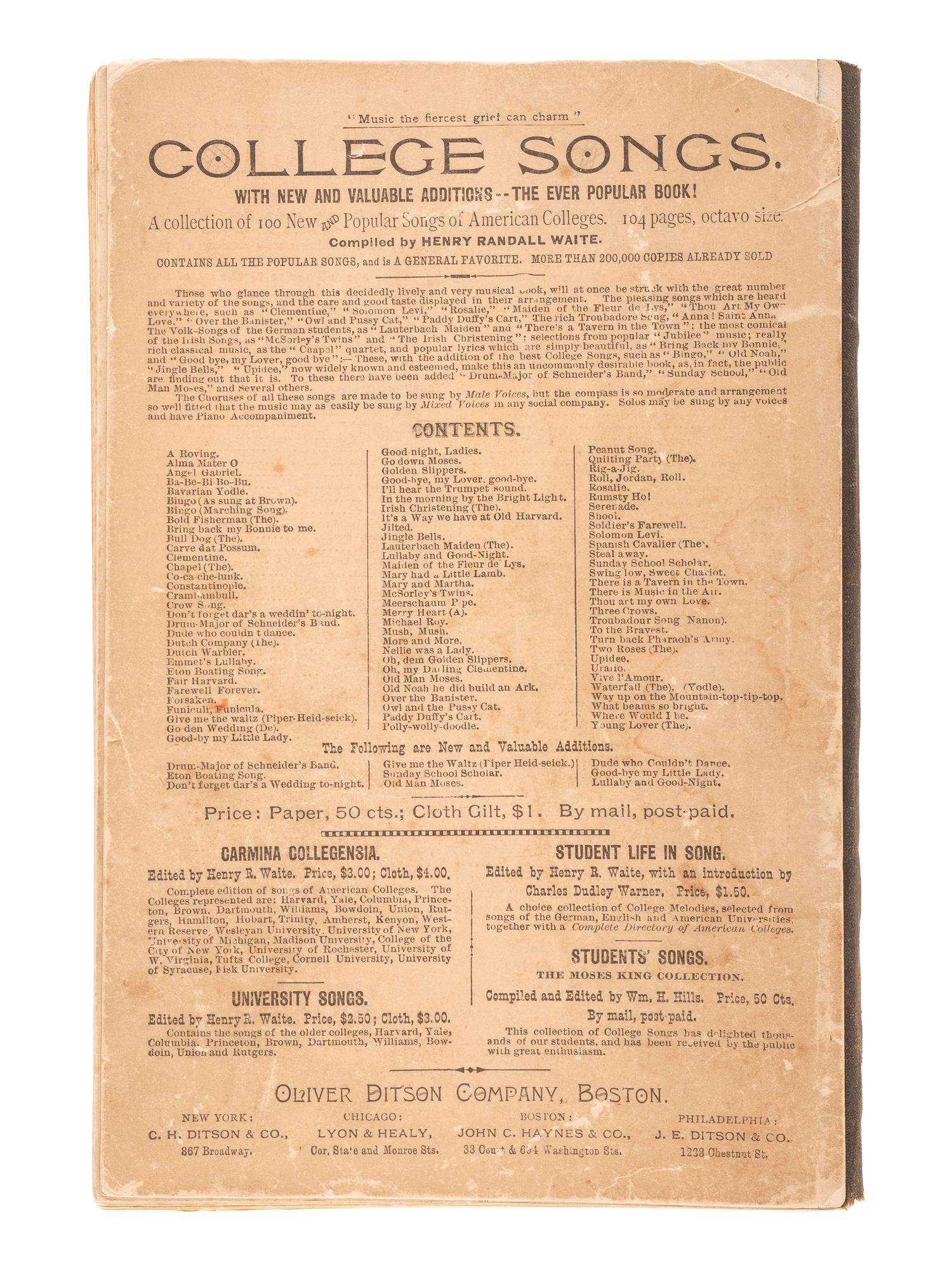 [CIVIL WAR]. 170+ Sheet music, incl. over 50 Civil War songs and many pre-Fire Chicago imprints.