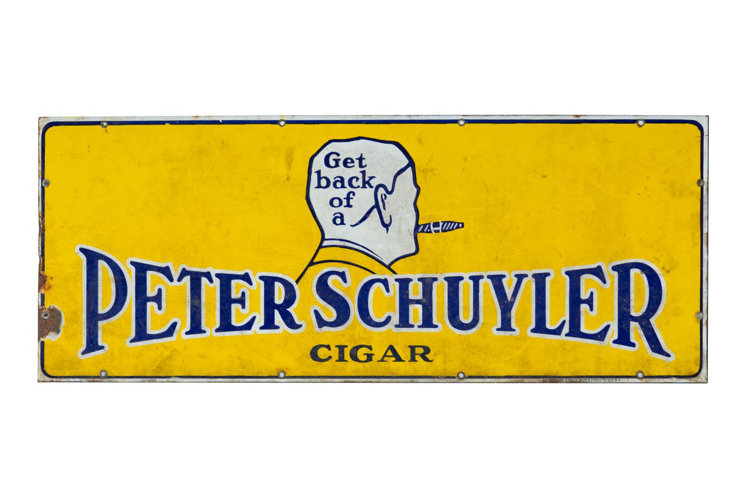 A Peter Schuyler Cigar Tin Advertising Sign