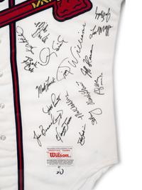 A 1991 Atlanta Braves Team Signed Autograph Pete Smith Game Issued Baseball Jersey (BAS Beckett Authentication Services Certified),