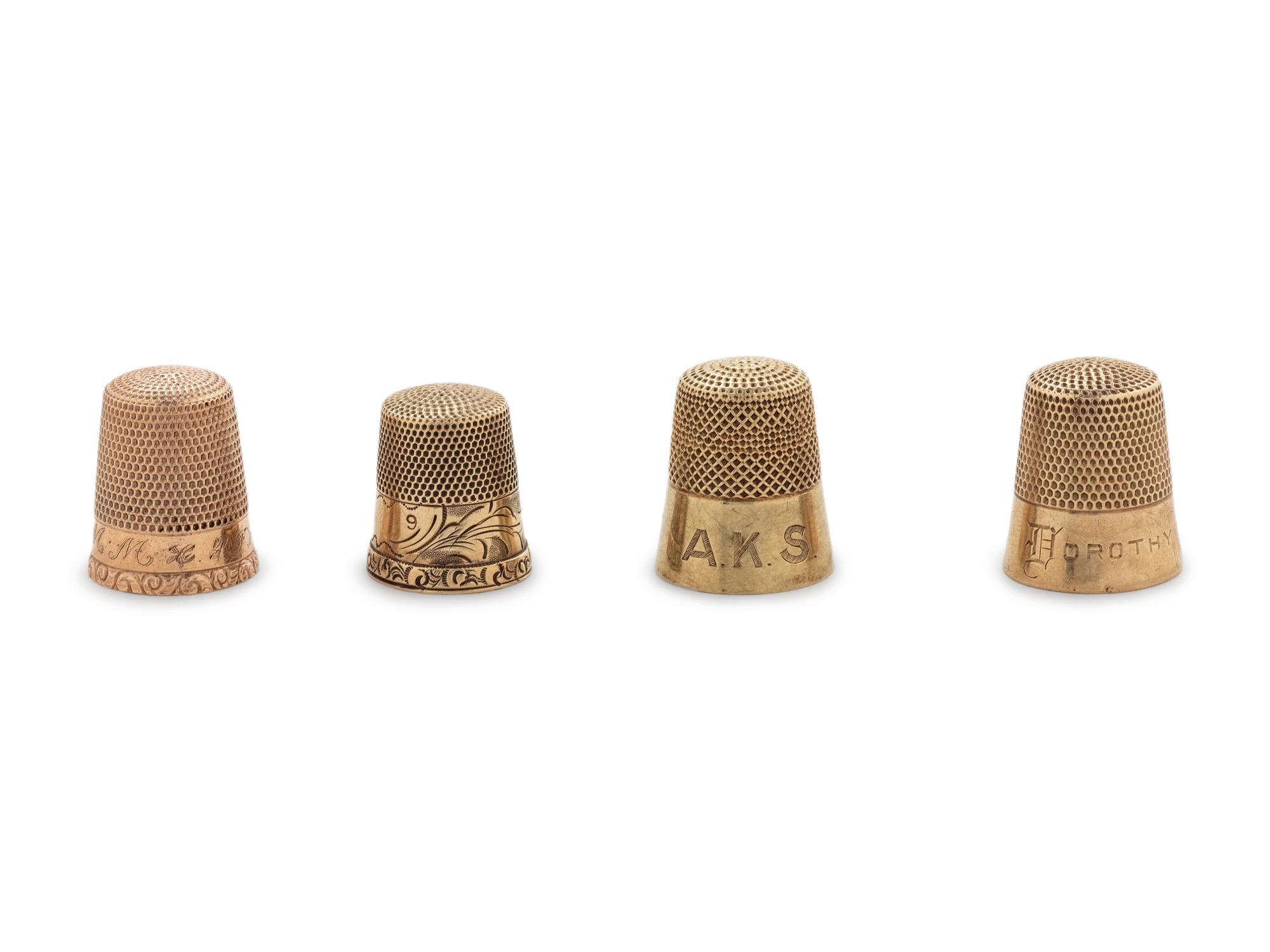 A Group of Four American Yellow-Gold Thimbles