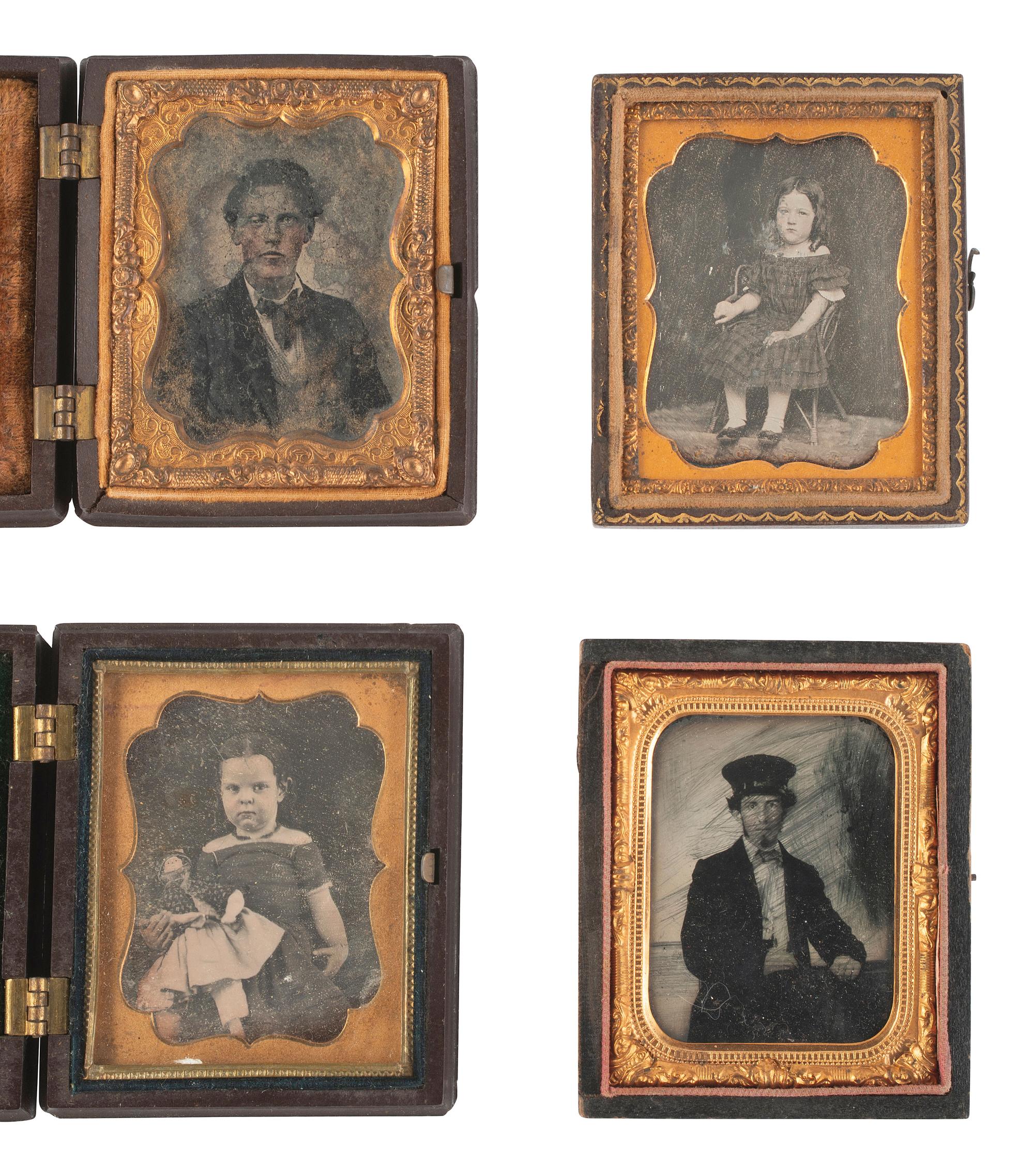 [EARLY PHOTOGRAPHY]. 21 cased images of men, women, and children, incl. children with props.