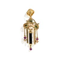 YELLOW GOLD, TSAVORITE GARNET, DIAMOND AND MULTIGEM PENDANT