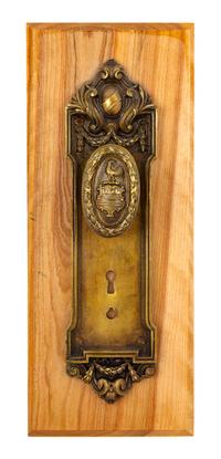 A Blackstone Hotel Rooster Doorknob and Backplate Length overall 13 1/2 inches. — CIRCA 1909