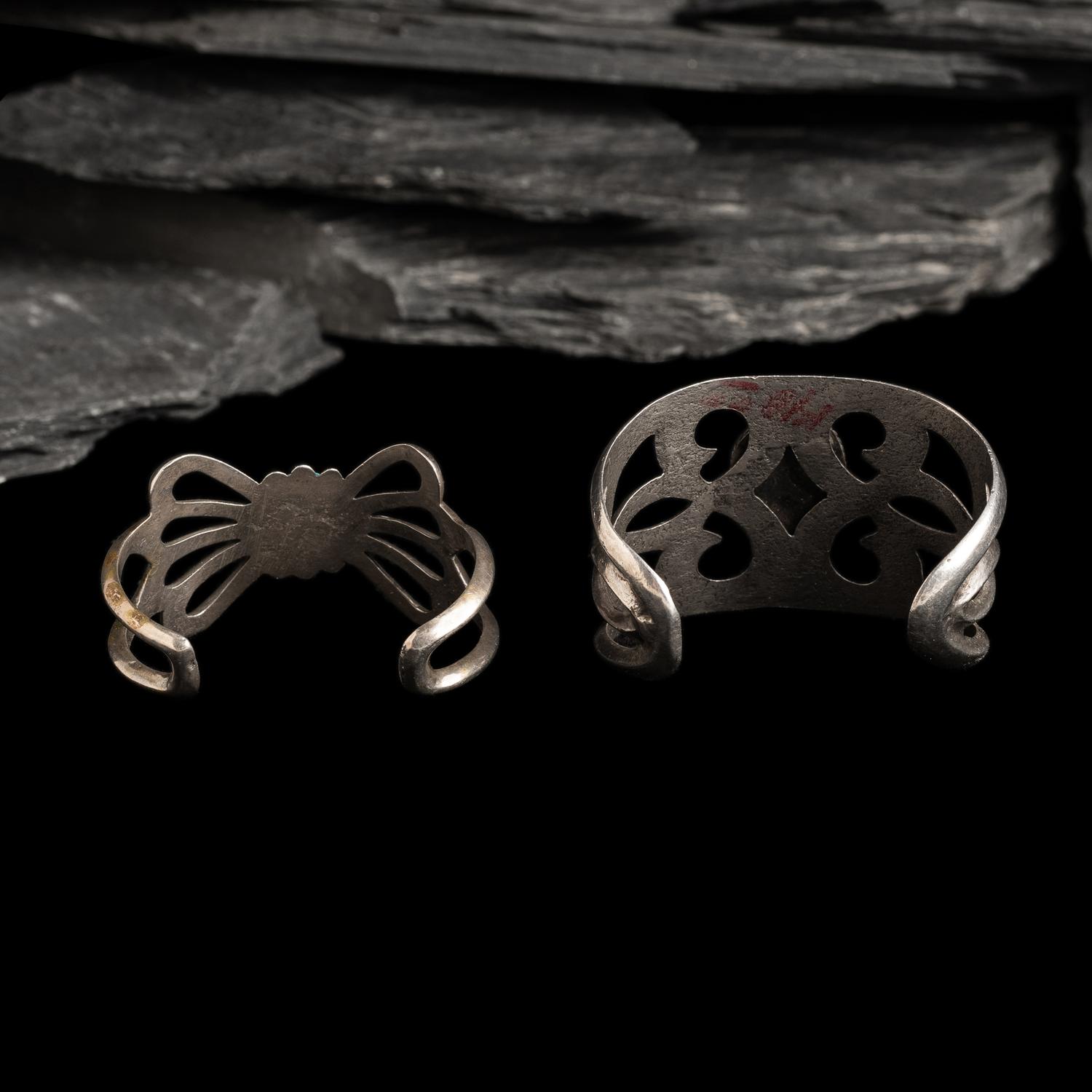 Navajo Sandcast Silver and Turquoise Cuff Bracelets