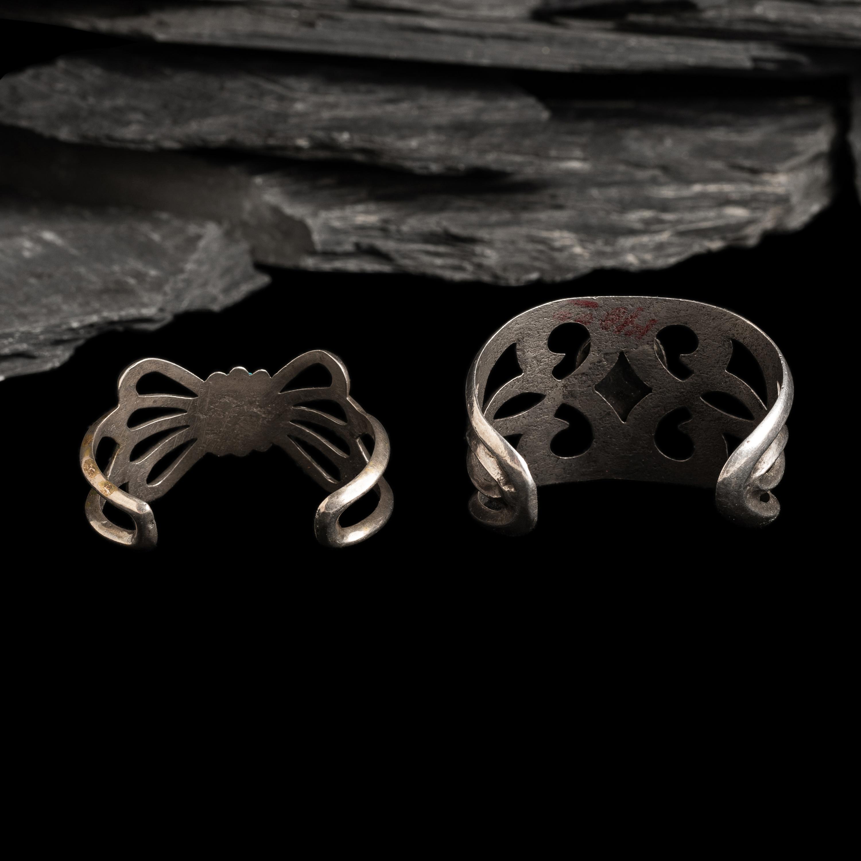 Navajo Sandcast Silver and Turquoise Cuff Bracelets