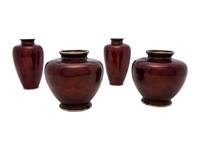 Four Pigeon Blood Cloisonné Vases