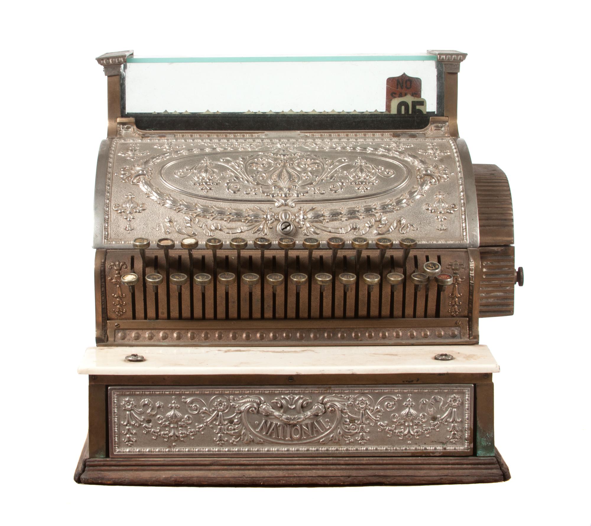An American Brass Cash Register Height 17 x width 17 3/4 x depth 16 inches. — NATIONAL, SERIAL NO. 785572/349