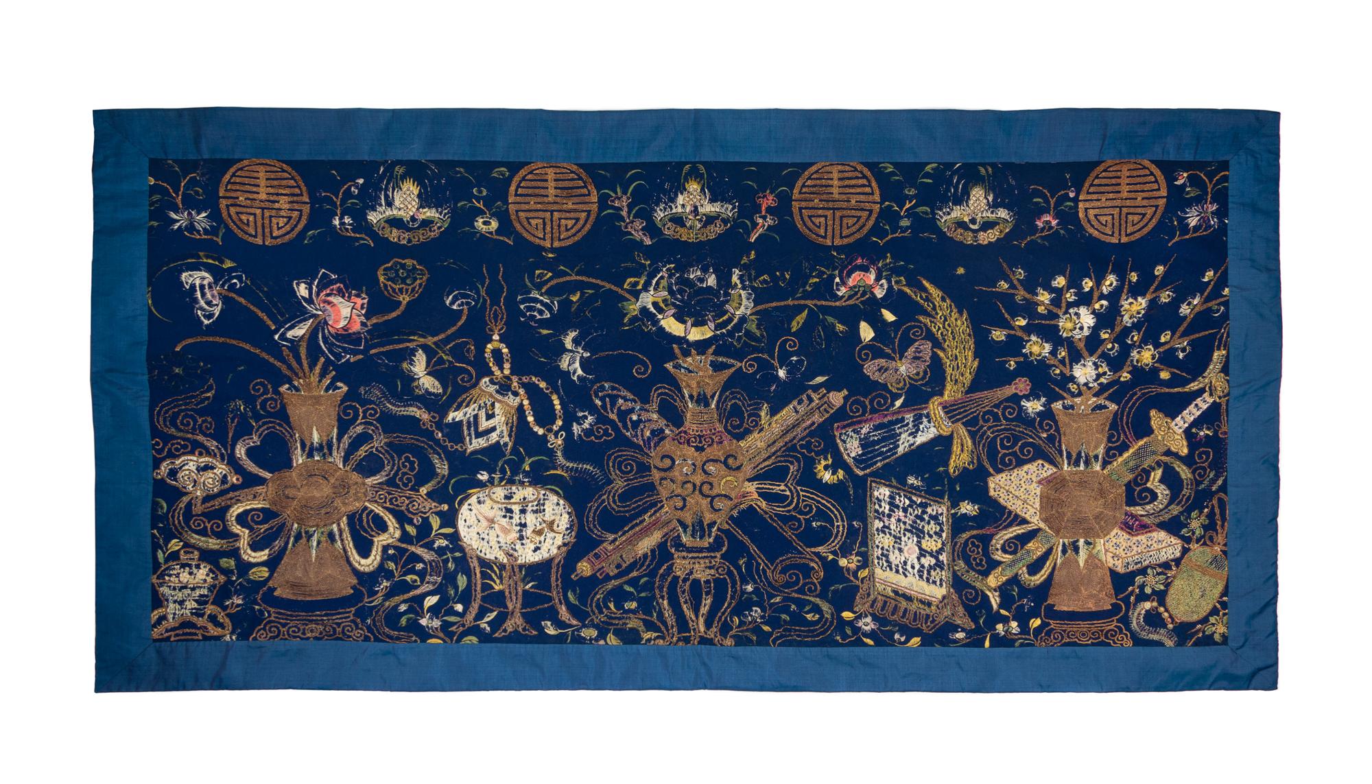 A Large Chinese Embroidered Silk Wall Panel