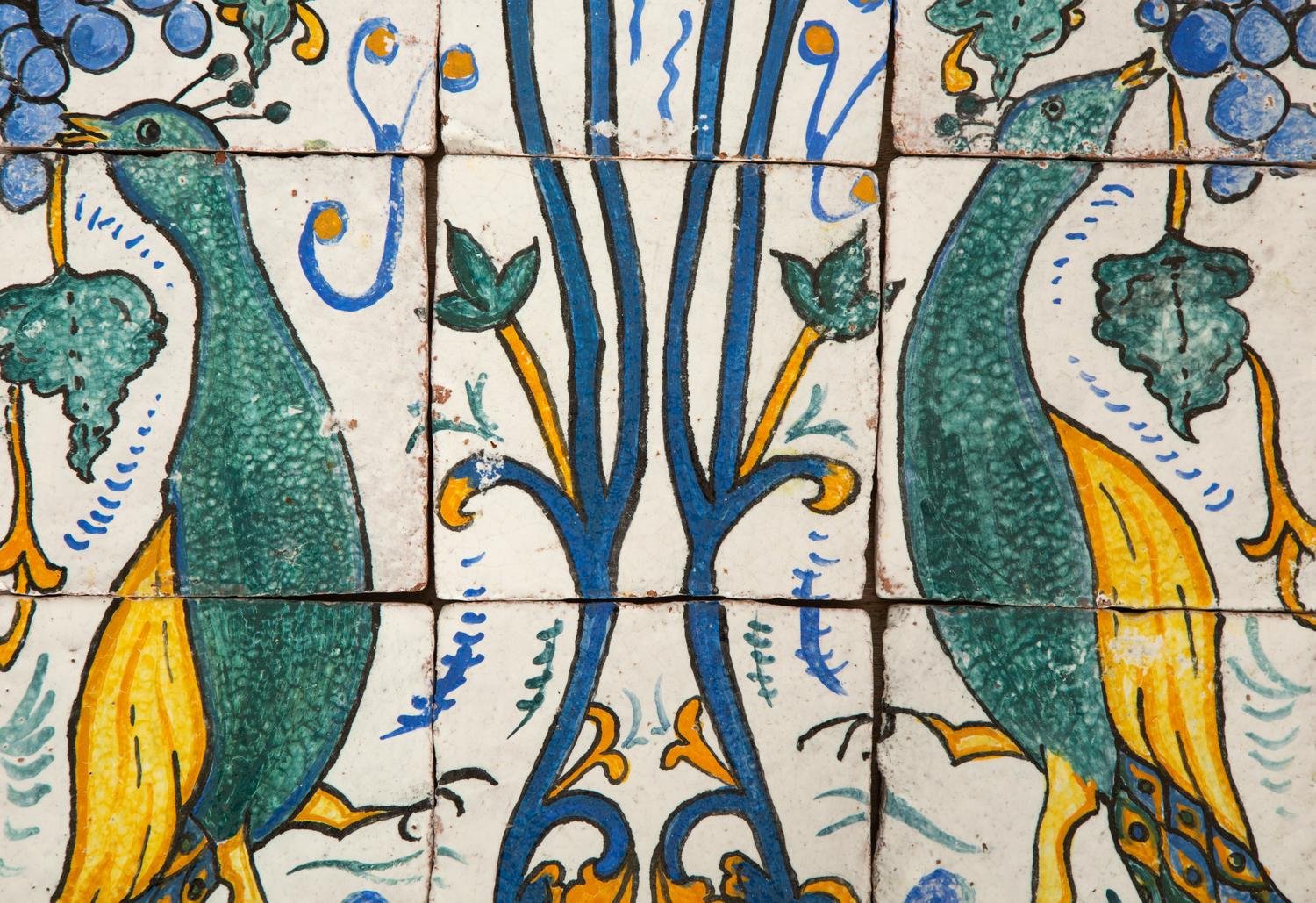 A Hand Painted Nine-Tile Panel